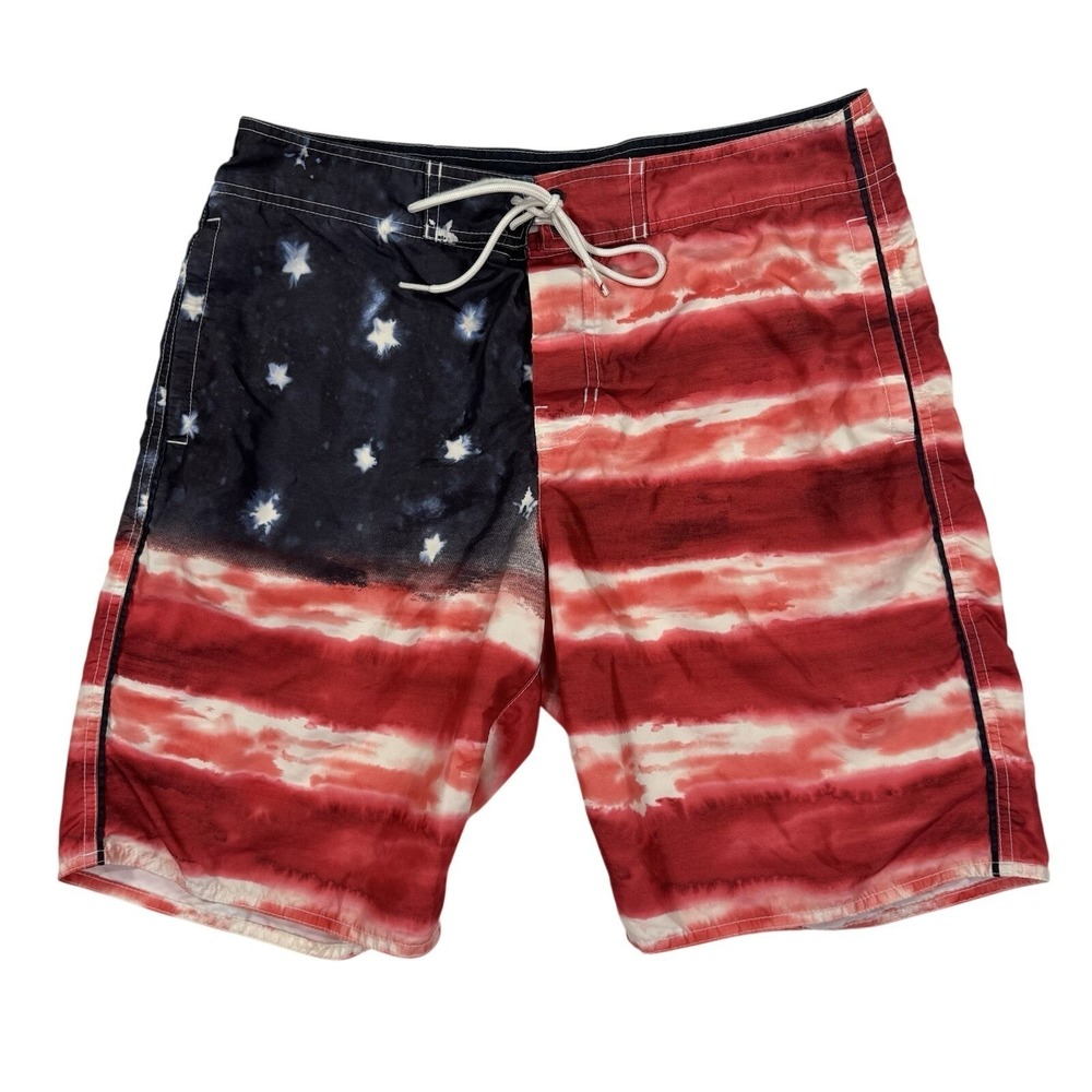 American‎ Eagle Board Shorts Mens M Red White Blue Americana Tie Dye Patriotic